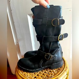 Fiorentini + Baker Black leather Mid-Calf Moto Boots
